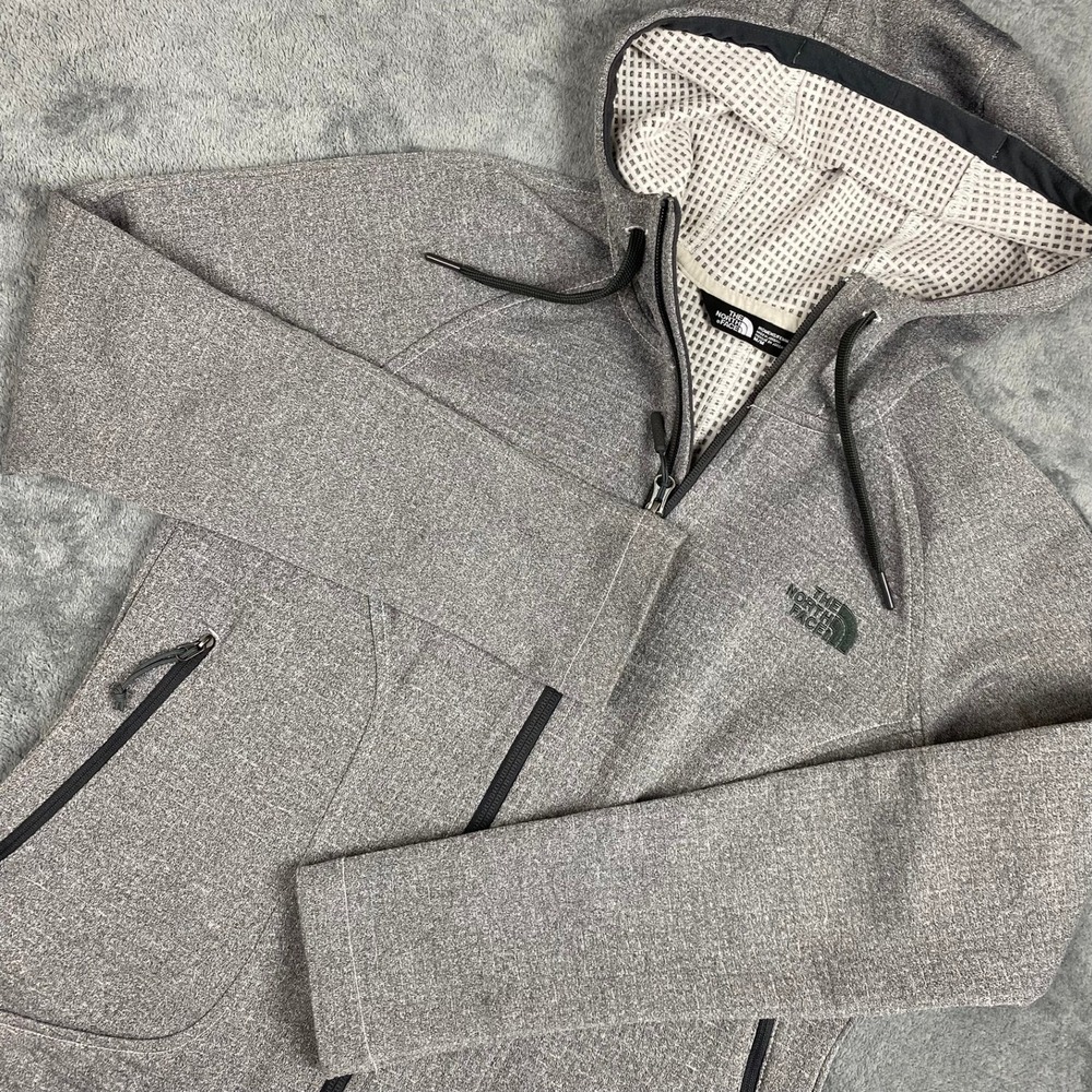 The North Face Womens Hoodie Size M Gray Full Zip Waffle Lined Jacket Sweater